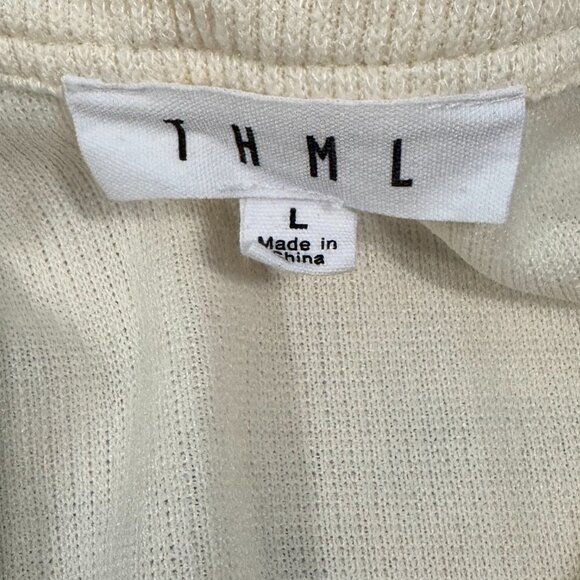 THML Anthropologie Pure Love Cream Top Shirt Sequin Puff Sleeve Gold - Picture 4 of 6